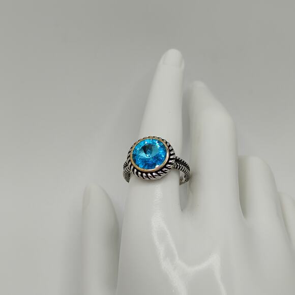 Reverse cut Blue CZ and Sterling Silver Ring Size 9 signed FD 925 - Picture 2 of 7